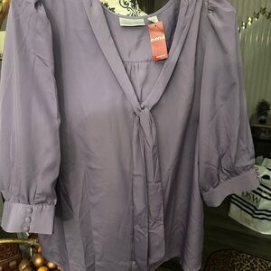Avenue Lavender Tie-Front Puff Sleeve Blouse